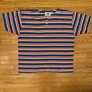 Extra Touch Men’s Striped Tee - Blue, Red, Yellow